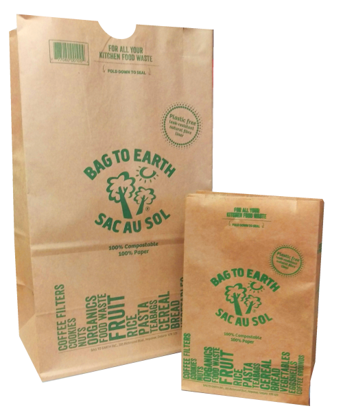 two sizes of compostable paper bag